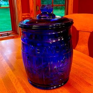 Vintage cobalt glass cookie jar